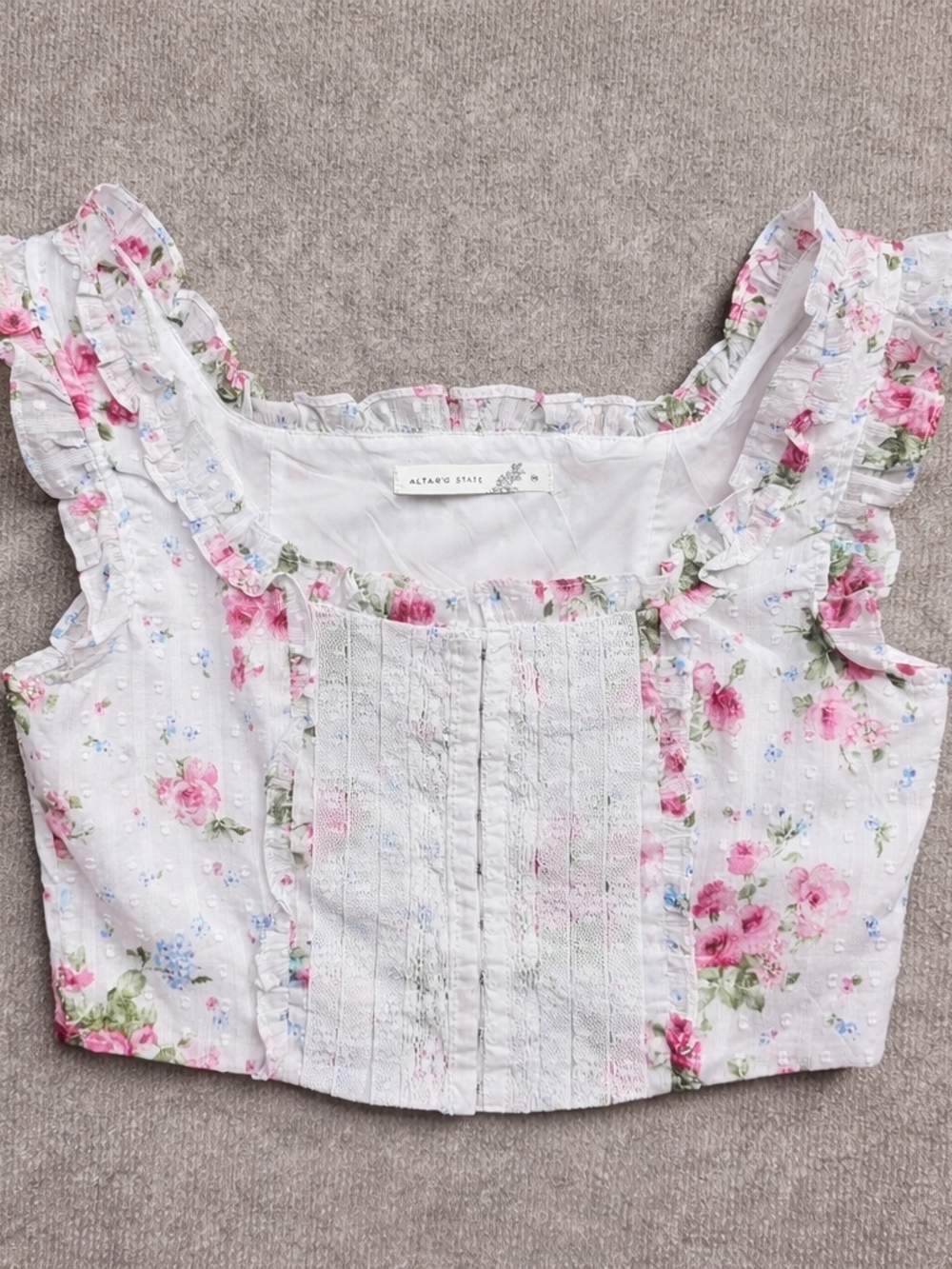 Altar'd State Floral Corset Crop Top M Clasp Front Cottagecore Romantic